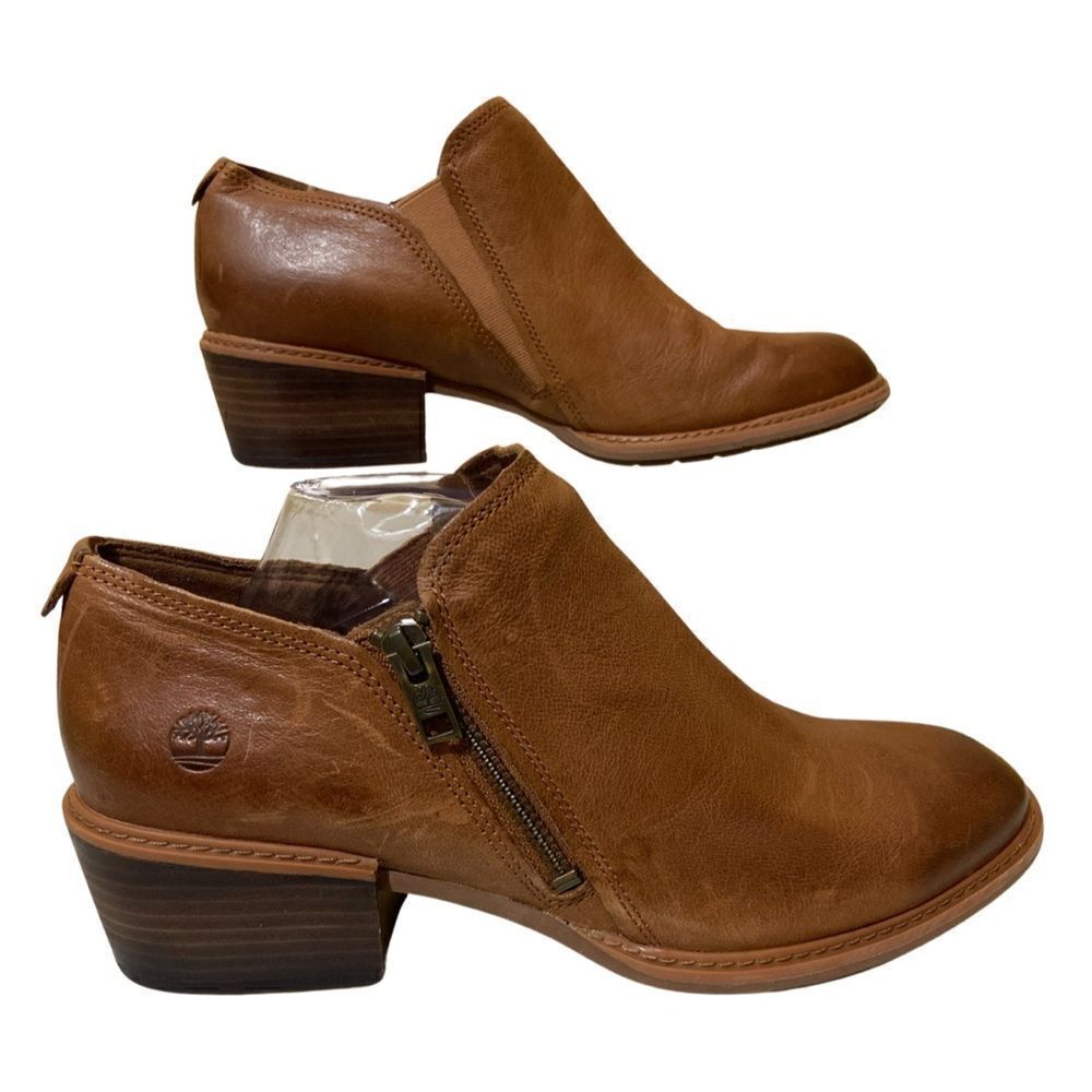 Timberland Sutherlin Bay Brown Leather Heeled Ankle Zip Shootie Boots - Picture 6 of 10